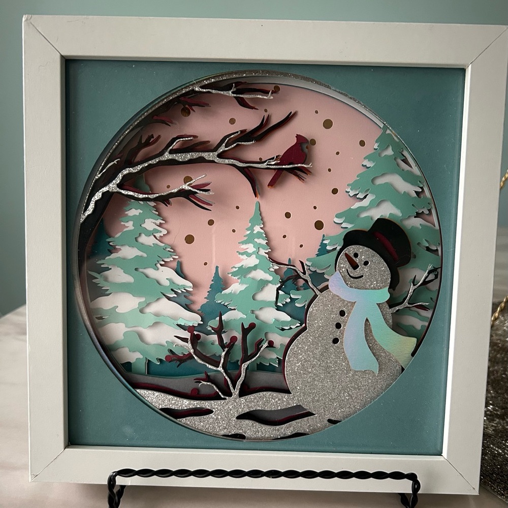Snowman Winter Scene Shadow Box